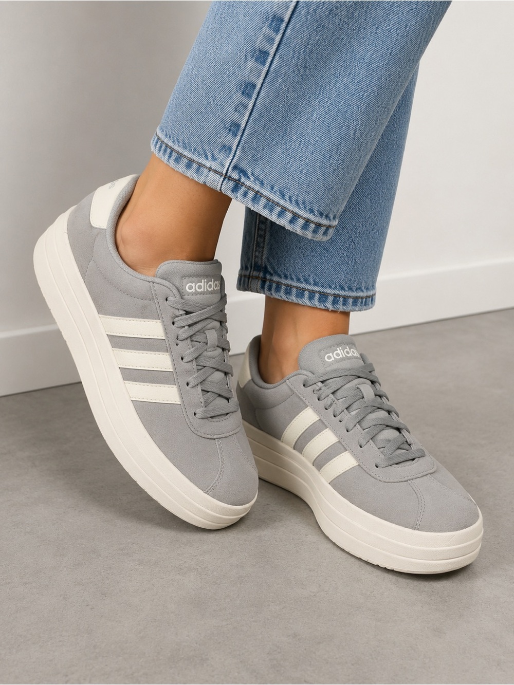 Adidas Women’s Platform Sneakers – Gray/White – Size 8